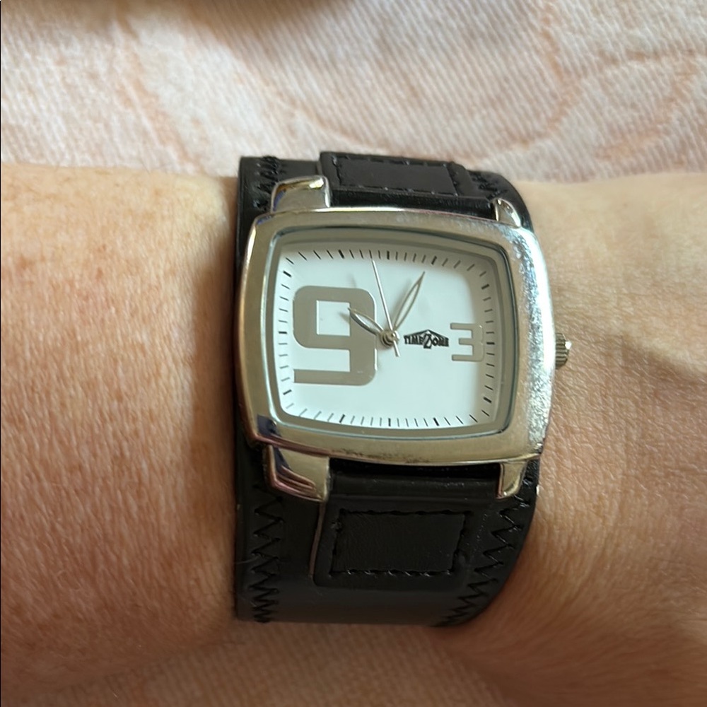 Timezone Silver and Black Square Watch